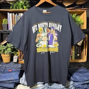 Vintage Y2K Aaron Rodgers Vs Brett Favre Rivalry Tee Shirt XL Black NFC North